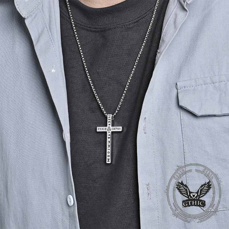 Nordic Celtic Knot Rune Stainless Steel Cross Pendant 02 | Gthic.com