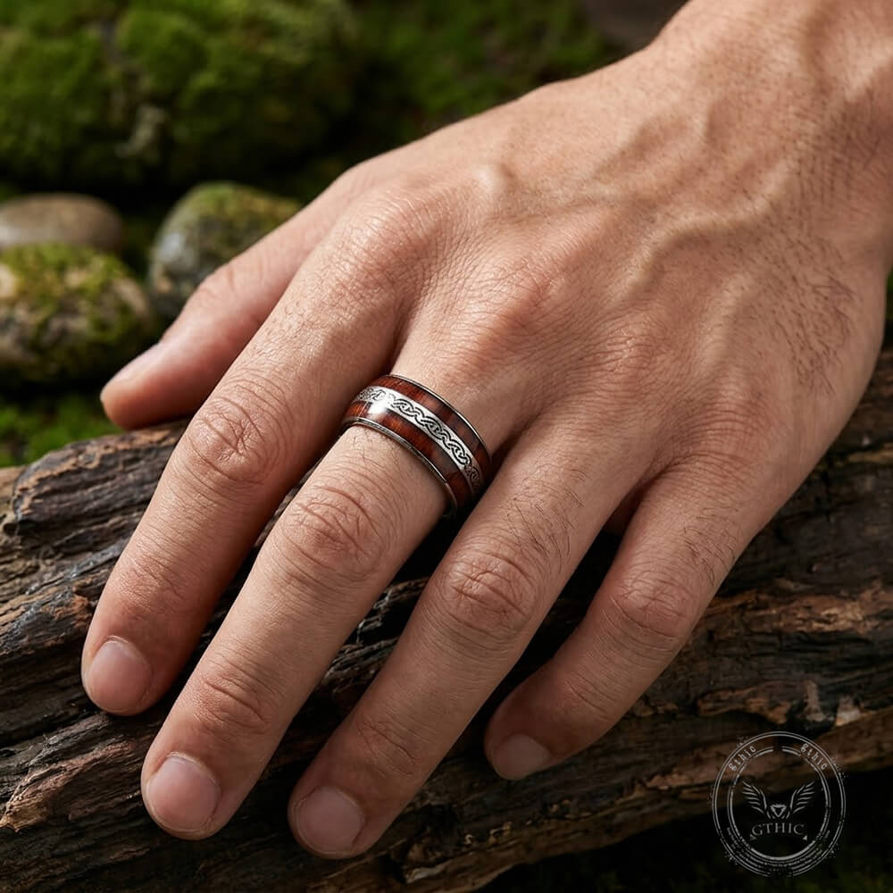 Nordic Celtic Knot Wood Grain Stainless Steel Ring | Gthic.com