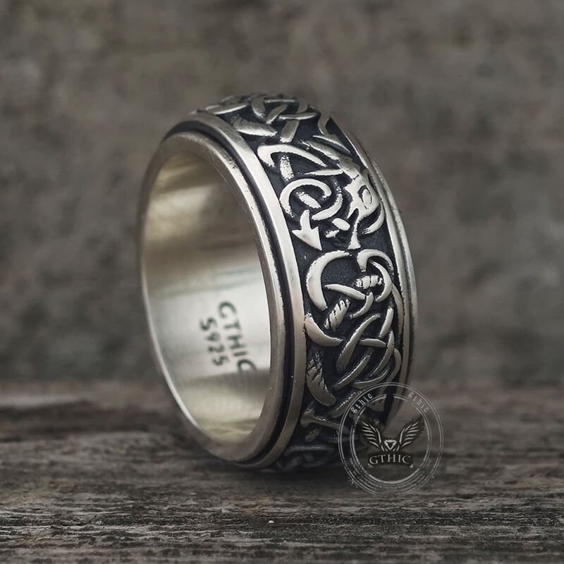 Nordic Dragon Sterling Silver Viking Spinner Ring | Gthic.com