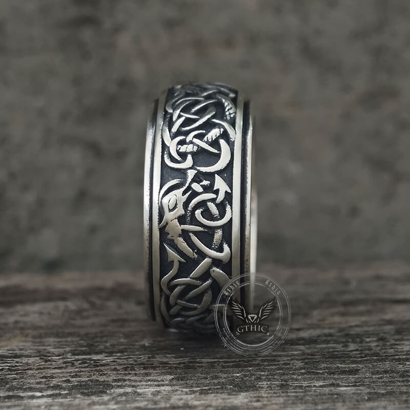 Nordic Dragon Sterling Silver Viking Spinner Ring