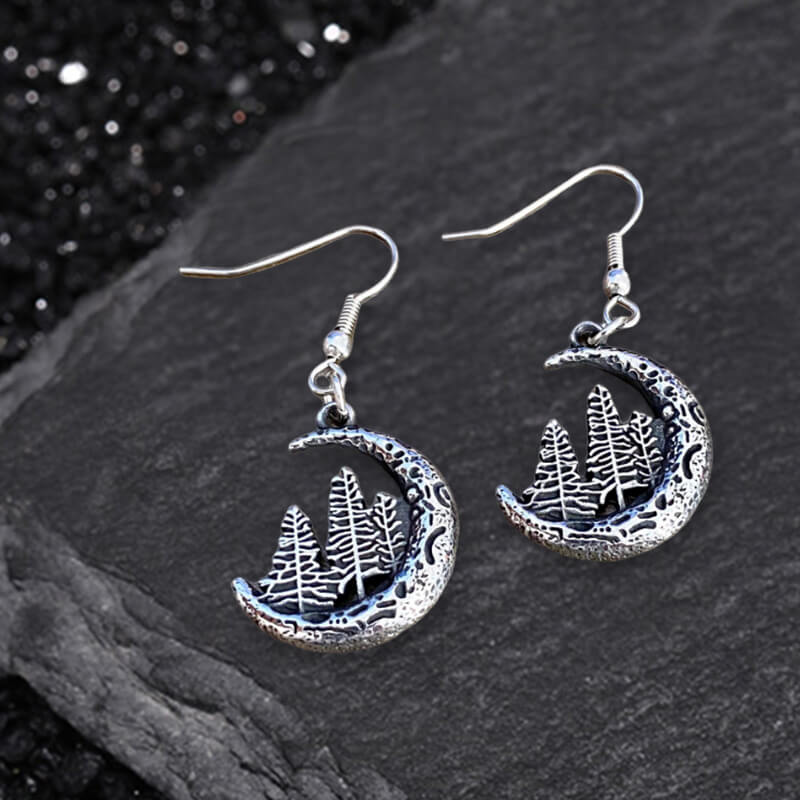 Nordic Forest Moon Stainless Steel Viking Earrings 01 | Gthic.com