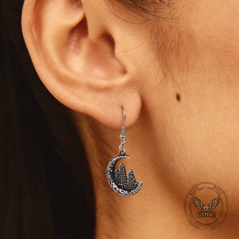 Nordic Forest Moon Stainless Steel Viking Earrings | Gthic.com