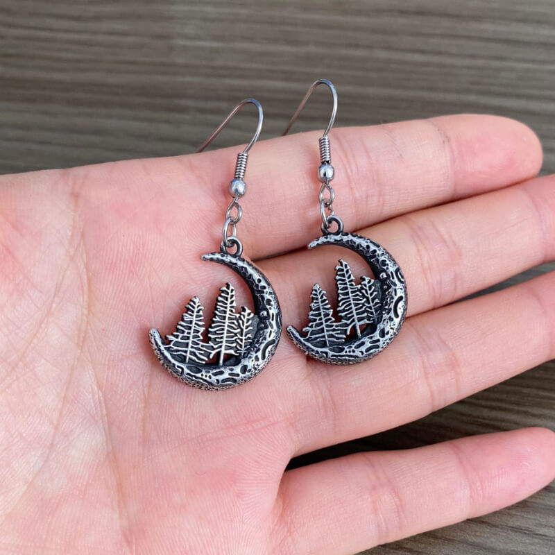 Nordic Forest Moon Stainless Steel Viking Earrings 02 | Gthic.com