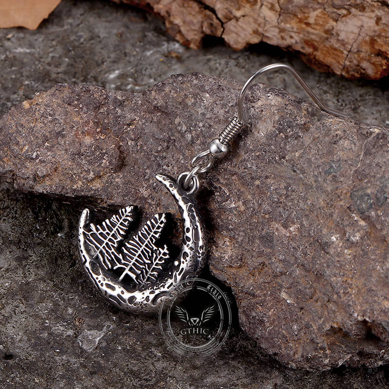 Nordic Forest Moon Stainless Steel Viking Earrings | Gthic.com