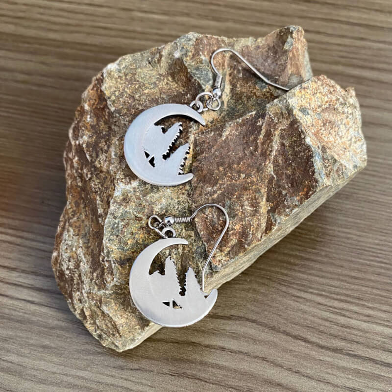 Nordic Forest Moon Stainless Steel Viking Earrings 04 | Gthic.com