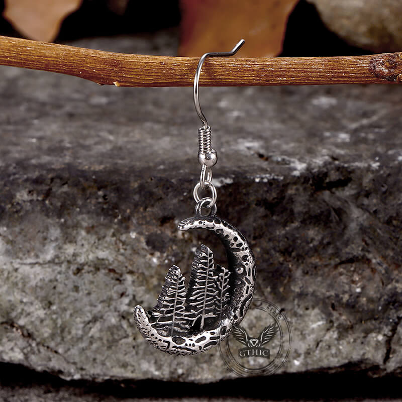 Nordic Forest Moon Stainless Steel Viking Earrings