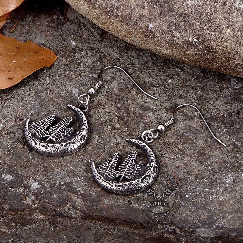 Nordic Forest Moon Stainless Steel Viking Earrings | Gthic.com