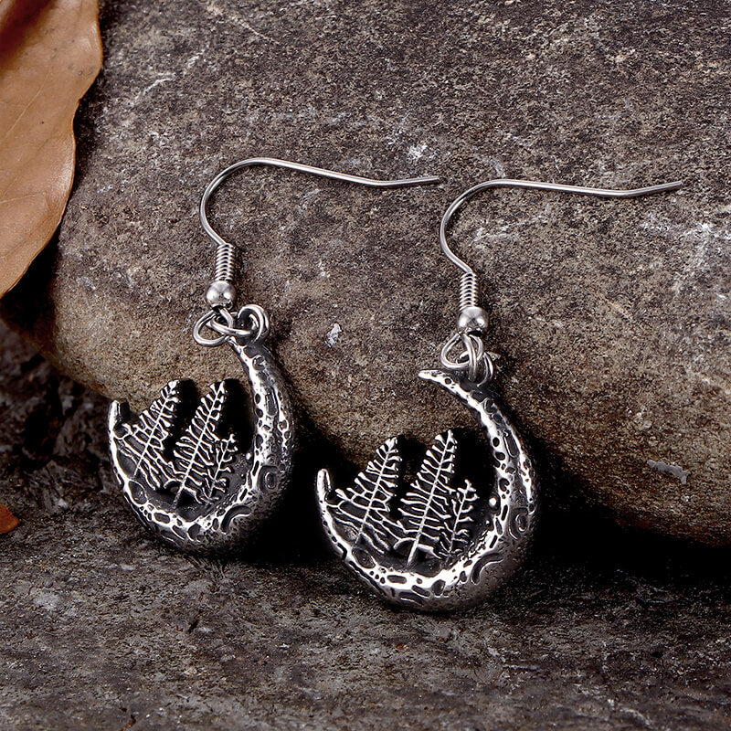 Nordic Forest Moon Stainless Steel Viking Earrings | Gthic.com