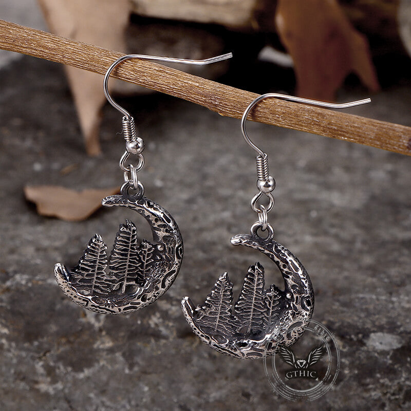 Nordic Forest Moon Stainless Steel Viking Earrings | Gthic.com