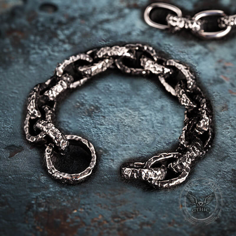 Nordic Hammered Rune Stainless Steel Viking Bracelet | Gthic.com
