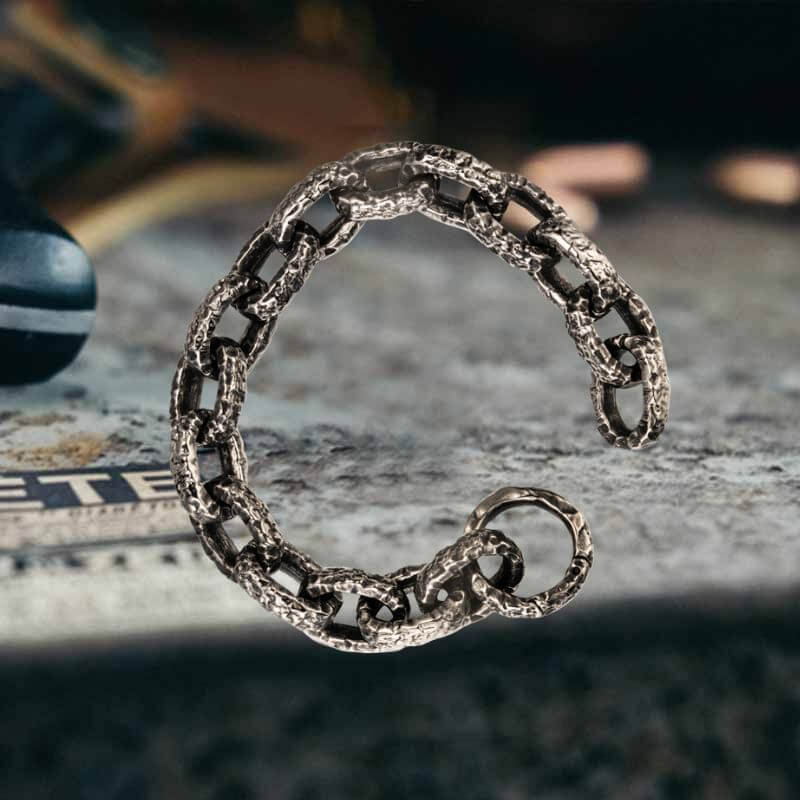 Nordic Hammered Rune Stainless Steel Viking Bracelet | Gthic.com
