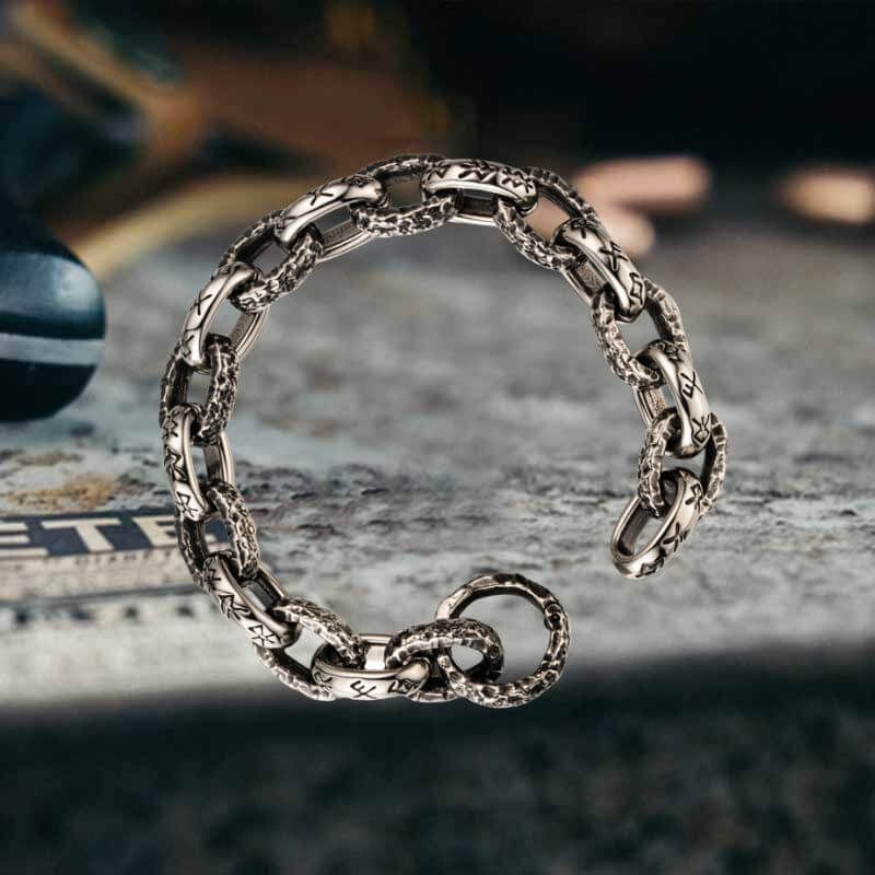 Nordic Hammered Rune Stainless Steel Viking Bracelet | Gthic.com