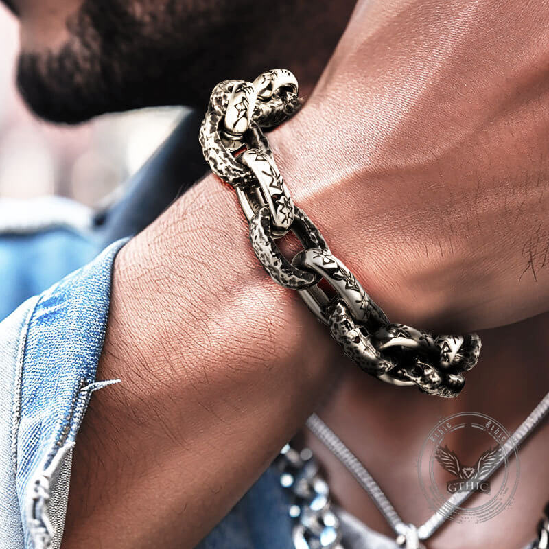 Nordic Hammered Rune Stainless Steel Viking Bracelet | Gthic.com