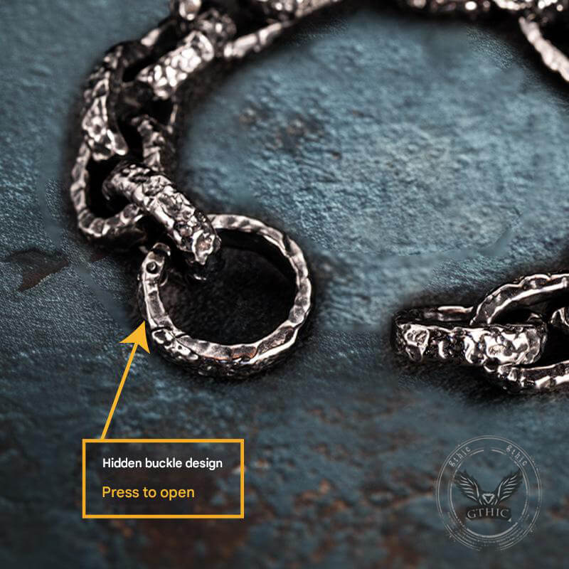 Nordic Hammered Rune Stainless Steel Viking Bracelet | Gthic.com