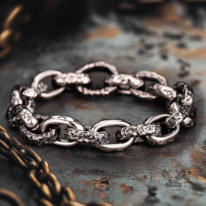Nordic Hammered Rune Stainless Steel Viking Bracelet | Gthic.com