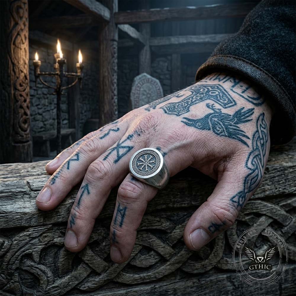 Nordic Helm of Awe Knotwork Sterling Silver Ring | Gthic.com