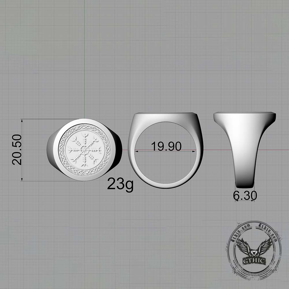 Nordic Helm of Awe Knotwork Sterling Silver Ring