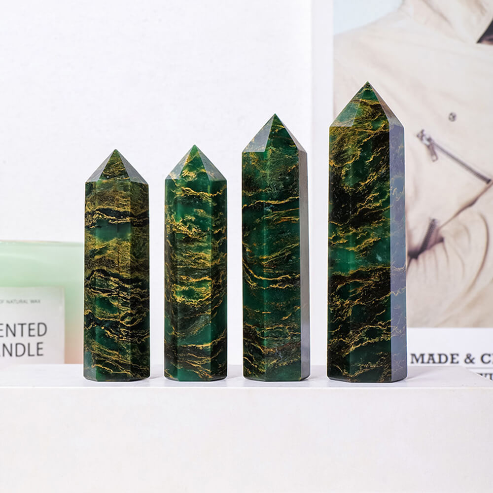 Nordic Modern Green Hexagonal Prism Figurine Crystal Tower