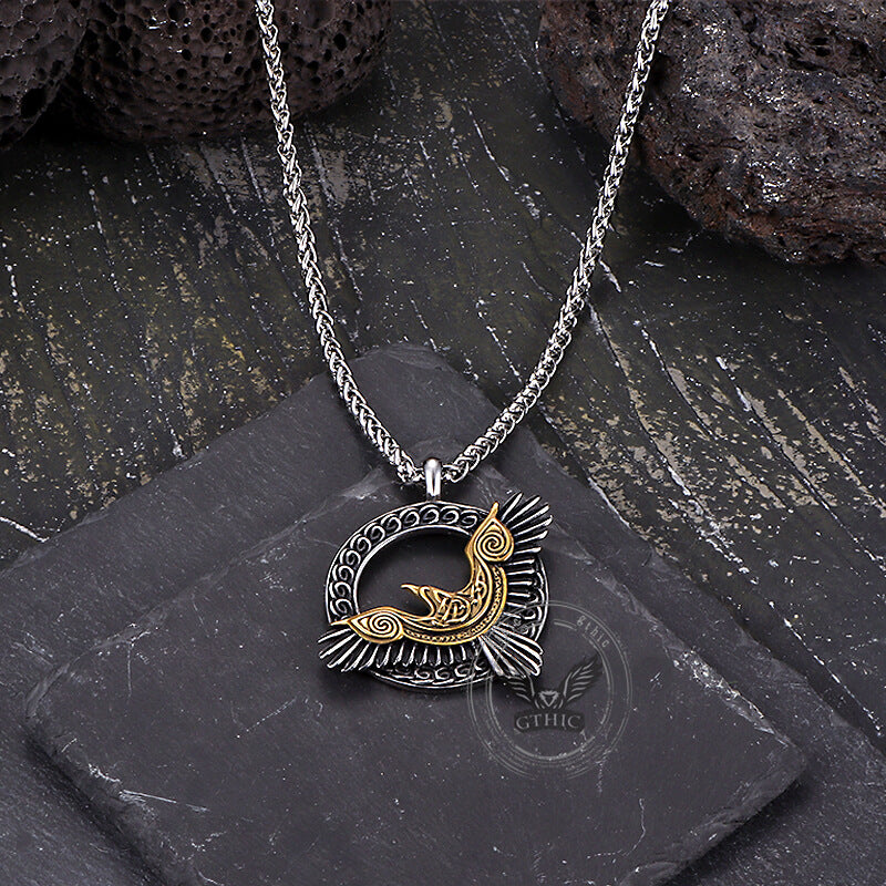 Nordic Odin Raven Stainless Steel Viking Pendant