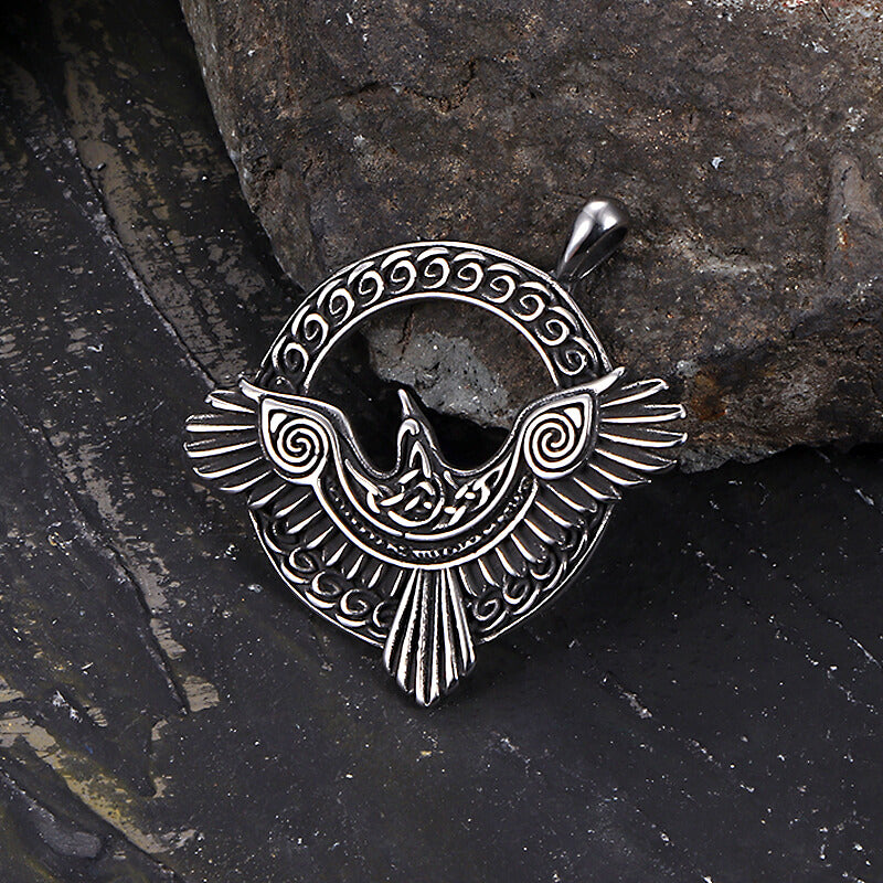 Pendentif Viking en acier inoxydable corbeau nordique