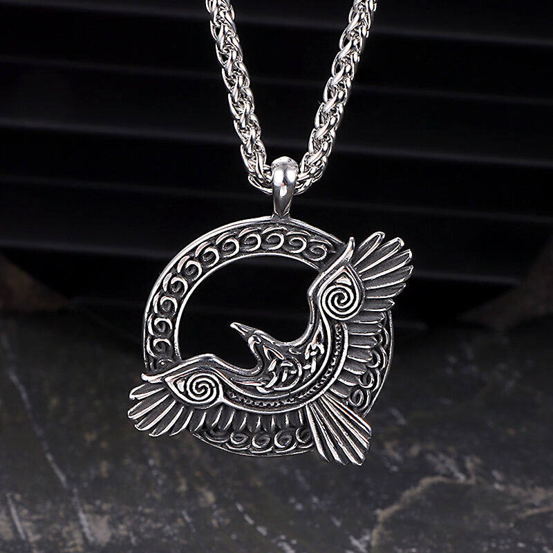 Pendentif Viking en acier inoxydable corbeau nordique
