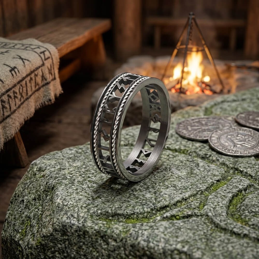 Nordic Openwork Viking Runes Stainless Steel Ring