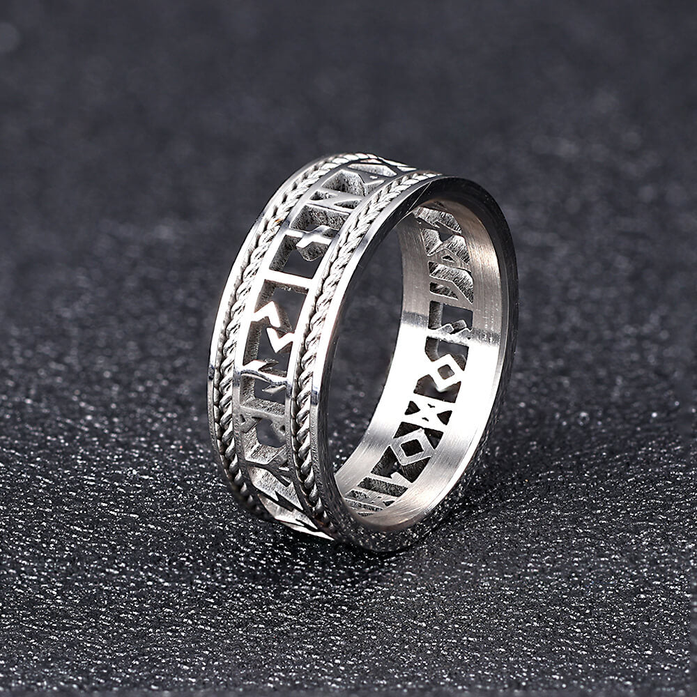 Nordic Openwork Viking Runes Stainless Steel Ring