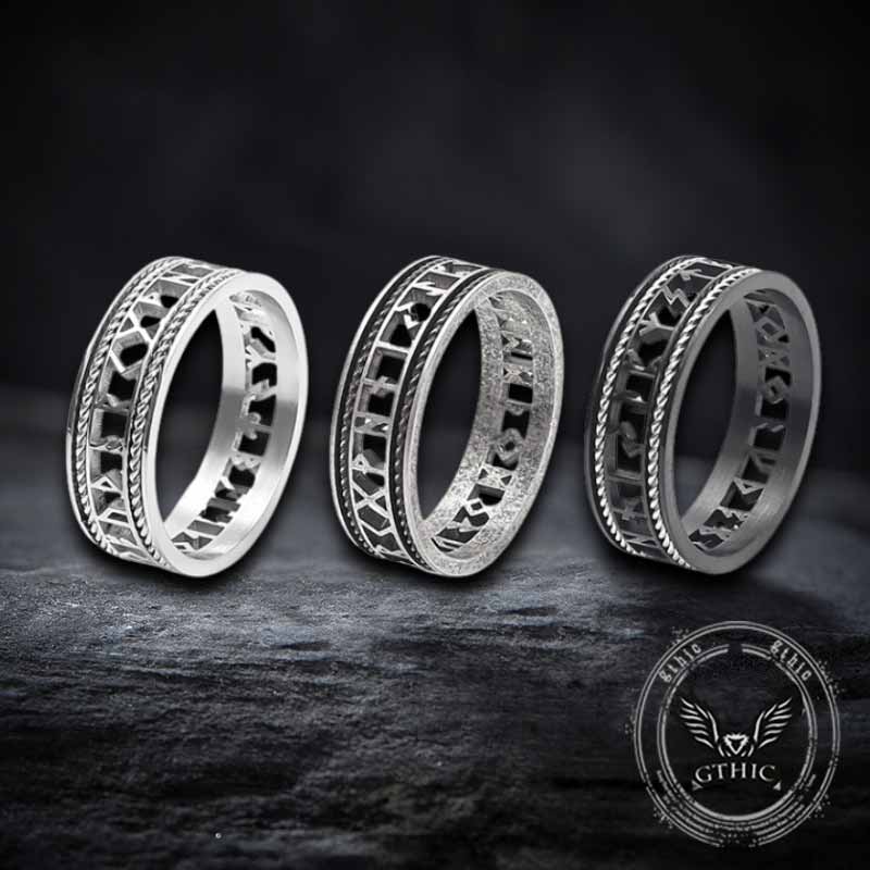 Nordic Openwork Viking Runes Stainless Steel Ring | Gthic.com