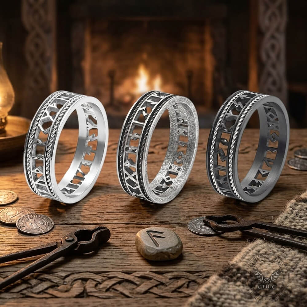 Nordic Openwork Viking Runes Stainless Steel Ring | Gthic.com