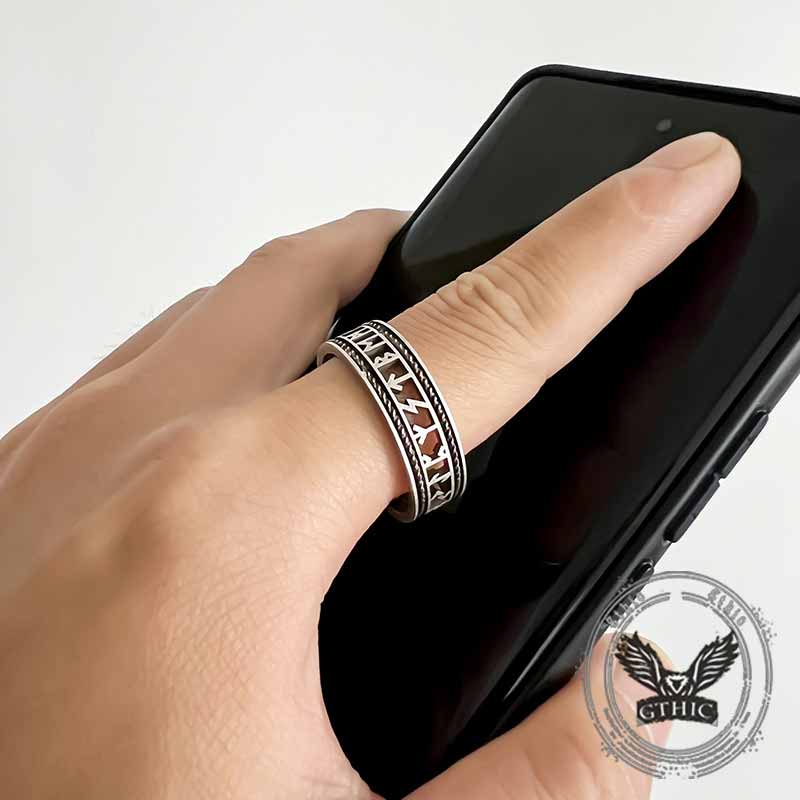 Nordic Openwork Viking Runes Stainless Steel Ring | Gthic.com