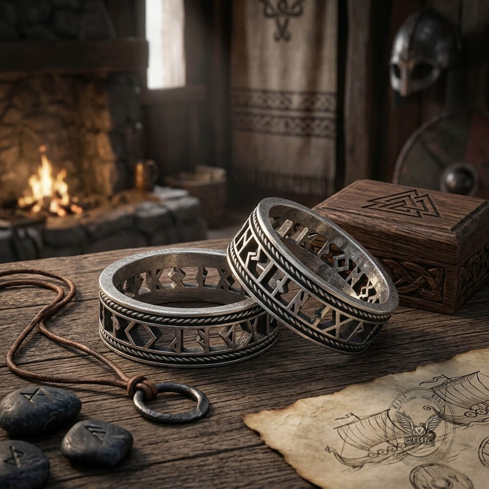 Nordic Openwork Viking Runes Stainless Steel Ring