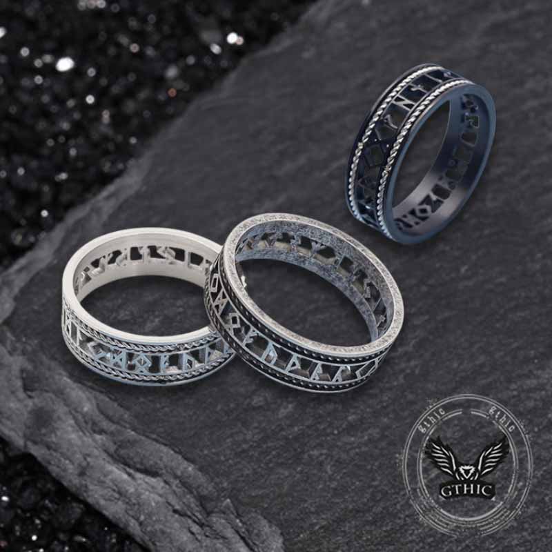 Nordic Openwork Viking Runes Stainless Steel Ring