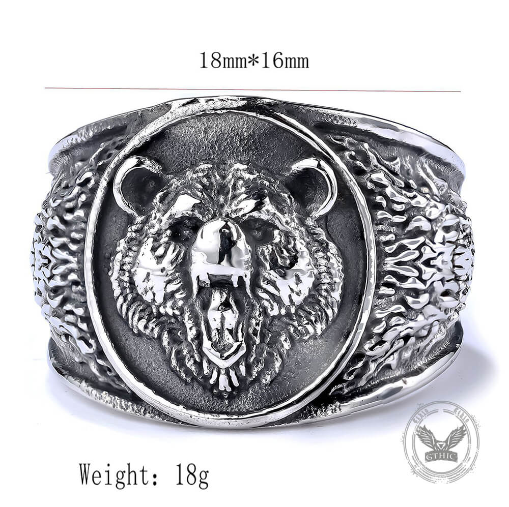 Nordic Roaring Bear Head Stainless Steel Rugged Ring