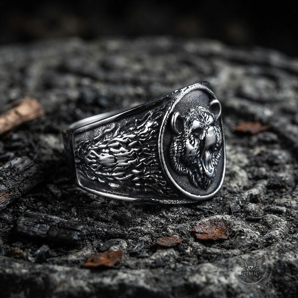 Nordic Roaring Bear Head Stainless Steel Rugged Ring