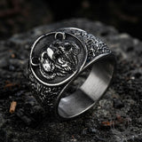 Nordic Roaring Bear Head Stainless Steel Rugged Ring | Gthic.com