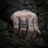 Nordic Roaring Bear Head Stainless Steel Rugged Ring | Gthic.com