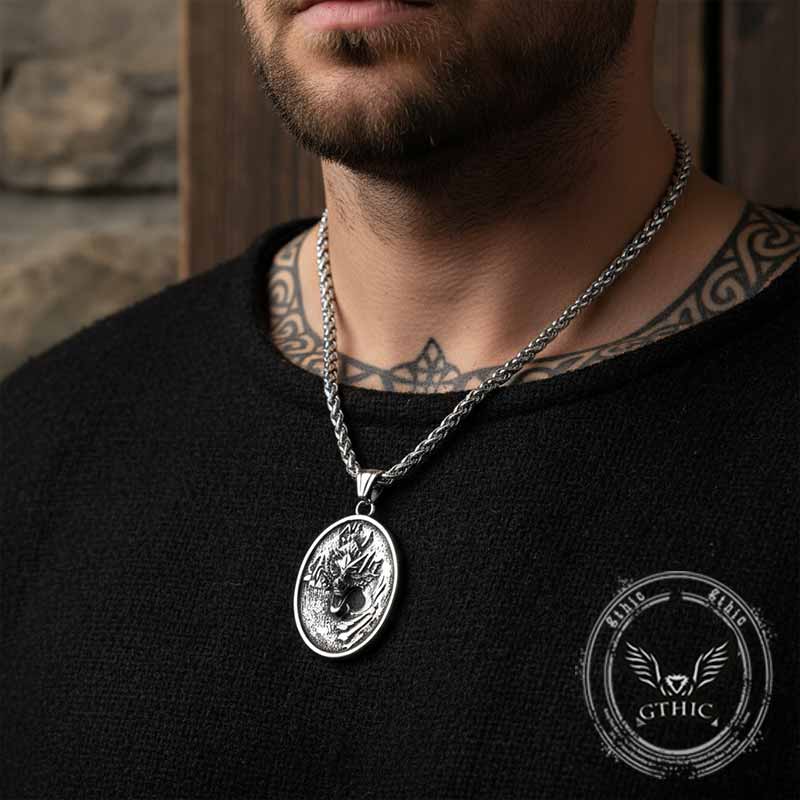 Nordic Roaring Wolf Head Stainless Steel Pendant | Gthic.com