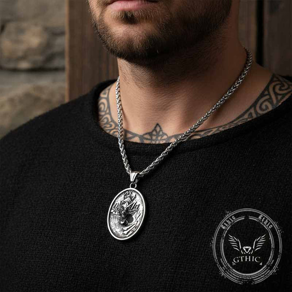 Nordic Roaring Wolf Head Stainless Steel Pendant | Gthic.com