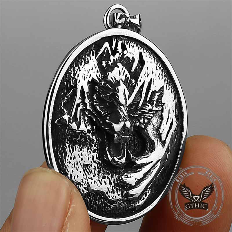 Nordic Roaring Wolf Head Stainless Steel Pendant