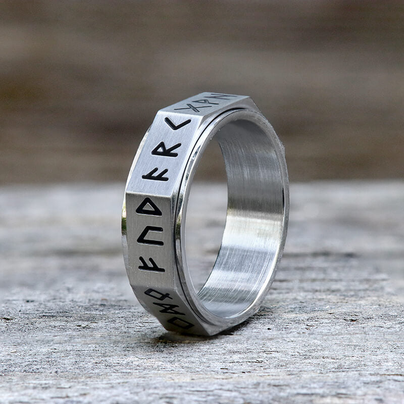 Nordic Rune Stainless Steel Spinner Ring | Gthic.com