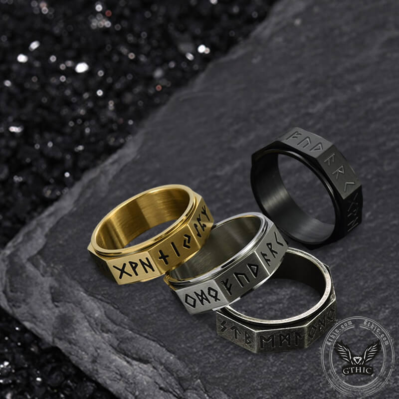 Nordic Rune Stainless Steel Spinner Ring | Gthic.com