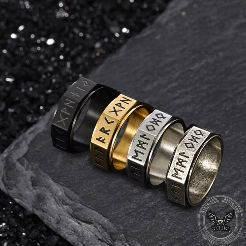Nordic Rune Stainless Steel Spinner Ring | Gthic.com