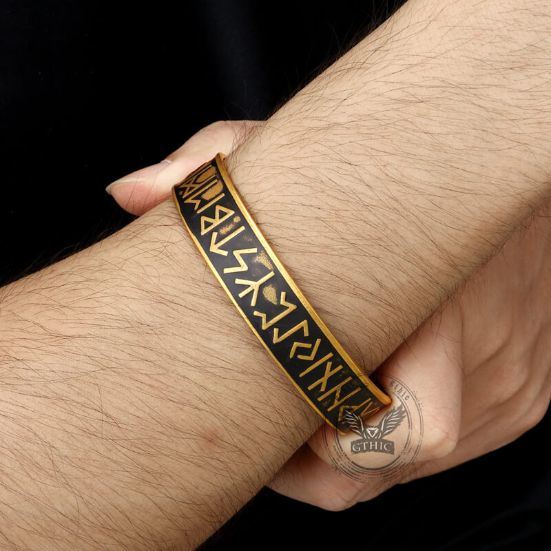 Nordic Rune Stainless Steel Viking Cuff Bracelet | Gthic.com