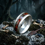 Nordic Runes Stainless Steel Viking Wood Band Ring