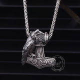 Nordic Thor's Hammer Raven Stainless Steel Pendant