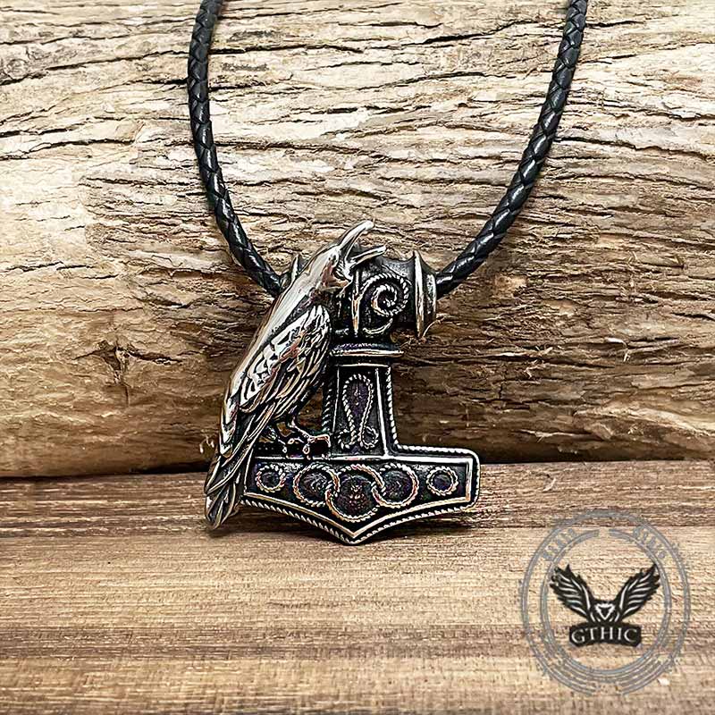 Nordic Thor's Hammer Raven Stainless Steel Pendant