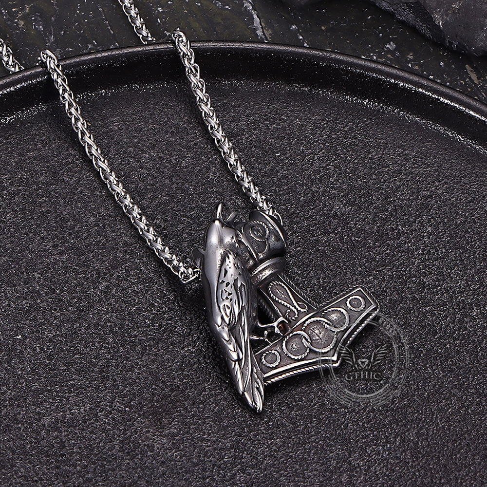 Nordic Thor's Hammer Raven Stainless Steel Pendant
