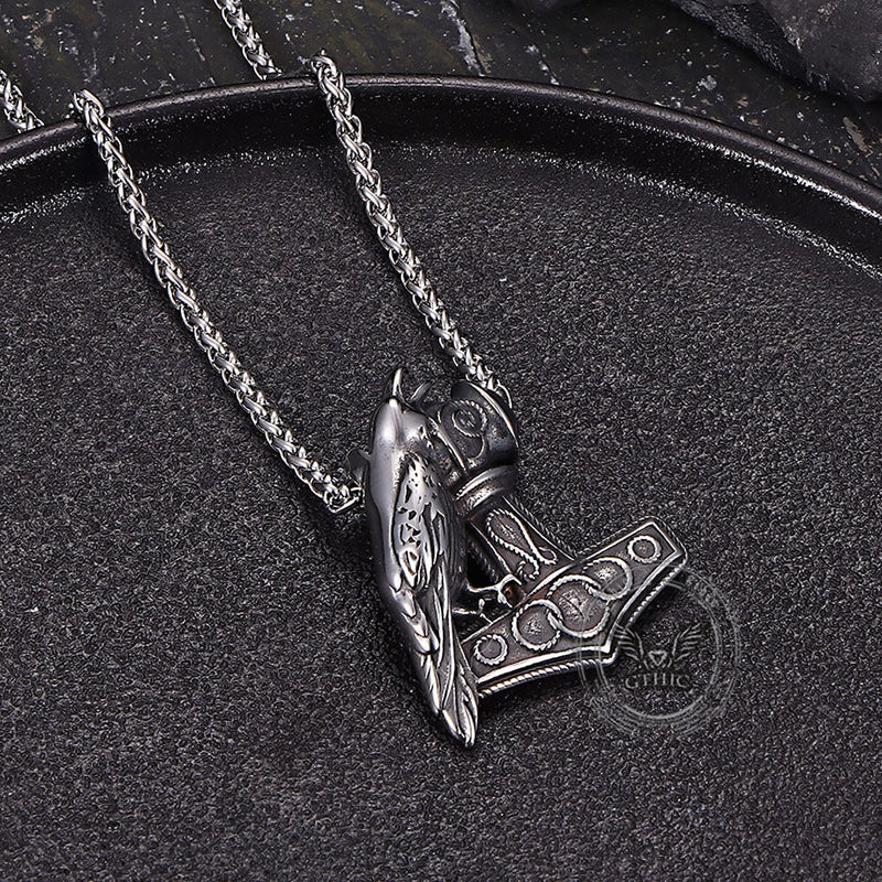 Nordic Thor's Hammer Raven Stainless Steel Pendant – GTHIC
