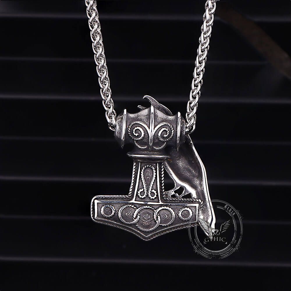 Nordic Thor's Hammer Raven Stainless Steel Pendant