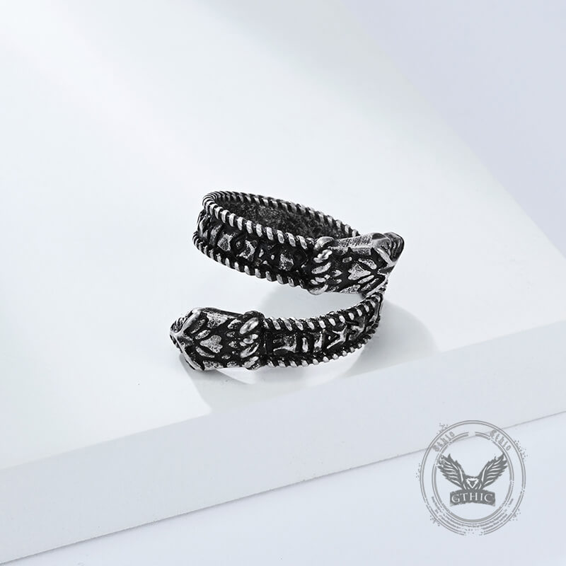 Nordic Two-Headed Snake Stainless Steel Viking Open Ring